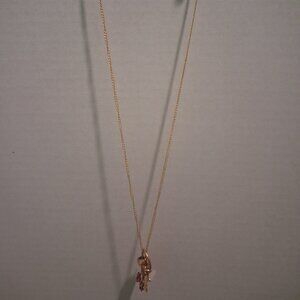Vintage Gold-Tone Leaf and Grape Motif Necklace with Pink Rhinestones 12" Chain